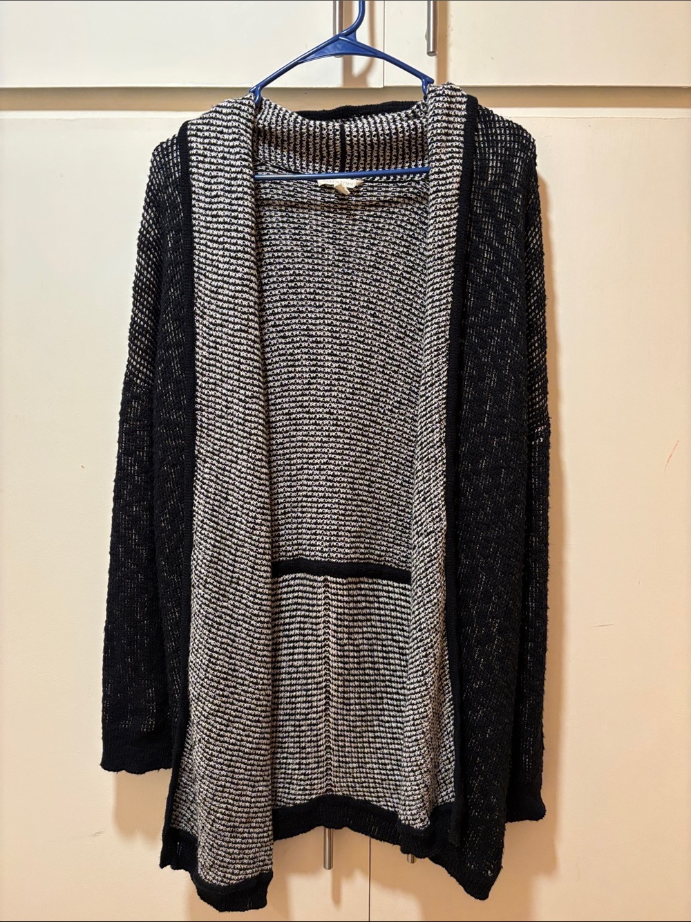 Eileen Fisher Black and Gray Open-Front Two-Tone Cardigan